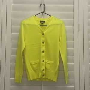J. Crew Neon Yellow V-neck Cashmere Cardigan Medium